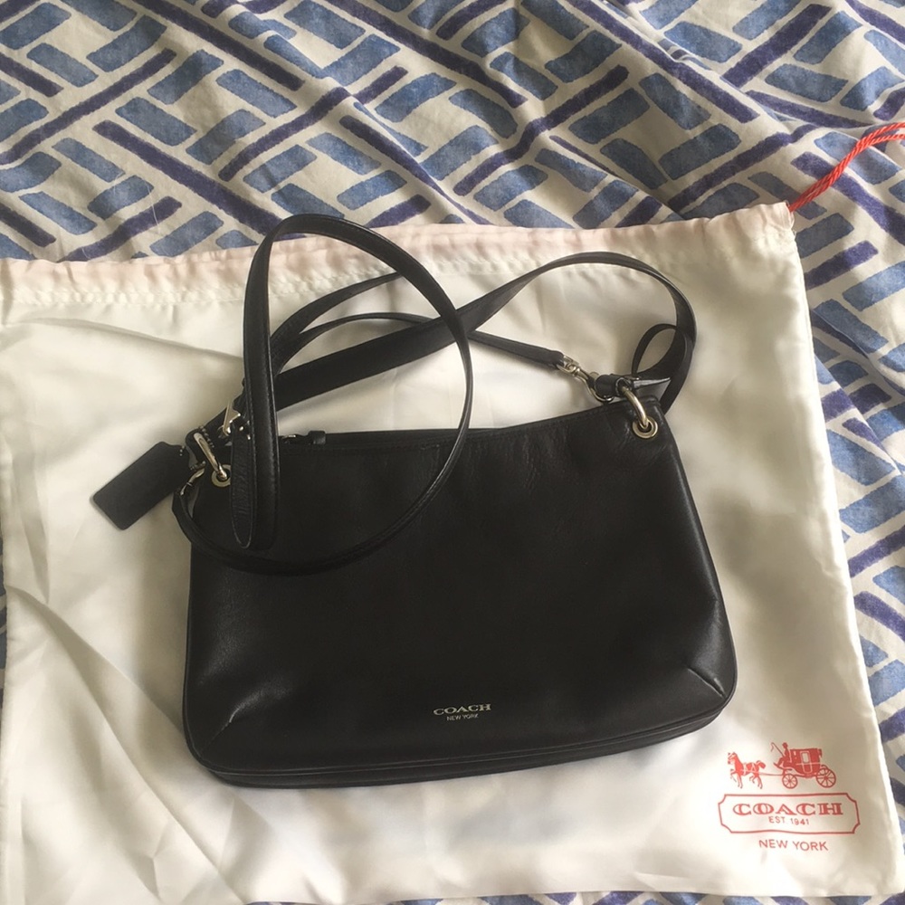 Small black leather Coach tote